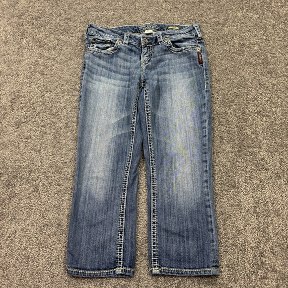 Silver Jeans Womens 29 Blue Aiko Capri Medium Wash City Pockets Logo Casual - Picture 1 of 9